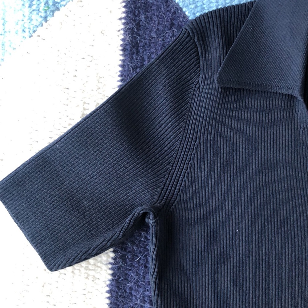 Sandro Navy Pleated Midi Dress - Picture 3 of 9